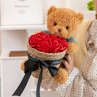 Boneka Beruang Teddy Buket Mawar Abadi Kotak Hadiah Bunga Sabun Kartun Mewah Hadiah Ulang Tahun untuk Pacar dan Sahabat Terbaik