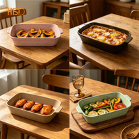 Casserole rectangulaire en céramique à texture gaufrée multicolore, résistante à la chaleur, avec double poignée, pour four, cuisson au four, desserts et plats de cuisson