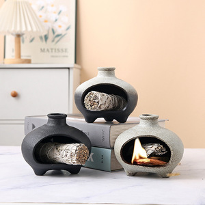Mini-brûleur d'aromathérapie en céramique à flamme nue, design cheminée <span class=keywords><strong>de</strong></span> table sur trépied, petit brûleur chauffe-mains d'hiver, <span class=keywords><strong>Sauge</strong></span> - Product Image 4