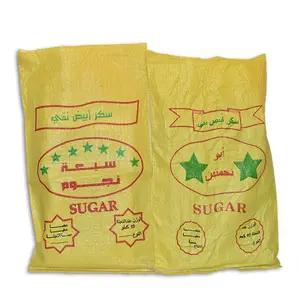 Sacos de plástico de polipropileno feito em pp, embalagem de açúcar branco granulado, 25kg, impressão flexível, sacos de açúcar vazios