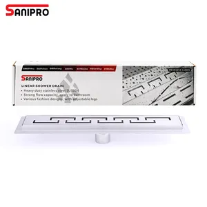 SANIPRO 50cm SUS304 fırçalanmış otel banyo döşeme süzgeci kapağı kanal dikey çıkış uzun doğrusal duş drene flanş ile