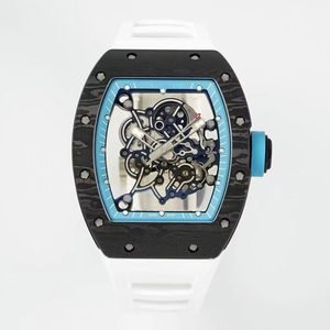 Montre mécanique automatique de haute qualité avec design creux, couleur noire et bleue assortie, tourbillon, cristal saphir, fibre de carbone - Product Image 1