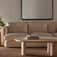 Table basse en travertin crème, design ovale, style Wabi-sabi, luxe léger, esthétique haut de gamme, créative, pour salon