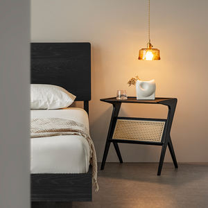 Table d'appoint en rotin et bois de frêne noir, petit mobilier de bureau, table de chevet, étagère de rangement, porte-revues, simple - Product Image 3