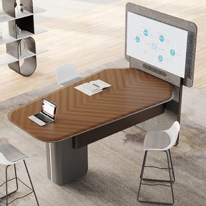 Mesa Alta Ergonómica <span class=keywords><strong>con</strong></span> <span class=keywords><strong>Ruedas</strong></span> y Soporte Integrado para TV para Entornos de Oficina Colaborativos - Product Image 1