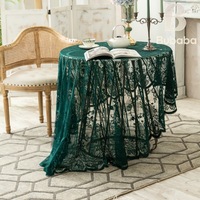 Nappe de table en dentelle florale vintage vert foncé, bord festonné, transparente, pour mariage, douche nuptiale, décoration de table de dîner