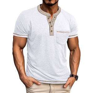 Men's Short Sleeve Henley T-Shirt Solid Color Knitted Raglan Sleeve Casual Fit Regular Length Green 180g Anti-Pilling - Product Image 5