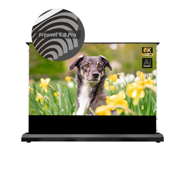 Motorized Floor Rising Fresnel 5.0 Pro ALR Pet 100 Inch 16:9 Anti-Light Retractable Electric Projector Screen Stand 4K HD