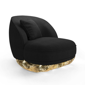 Fauteuil moderne d'inspiration portugaise à base incurvée, en laiton martelé poli, revêtement en polyester noir, canapé-fauteuil - Product Image 3