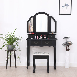 Solid Wood <b>Dressing</b> <b>Table</b> <b>With</b> Mirror And <b>Storage</b> Drawers For Makeup Vanity Use - Product Image 2