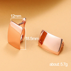 Orecchini a polsino rettangolari color oro rosa per donna, gioielli alla moda lisci e lucidi - Product Image 5