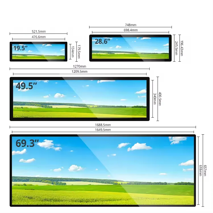 L'affissione a cristalli liquidi della barra allungata di Android dell'interno commerciale di dimensioni complete della fabbrica visualizza la barra orizzontale del Touch Screen