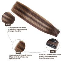 Extensions de cheveux 100% Remy naturels pour cheveux fins et fragiles, faciles à poser, double épaisseur, 22 pouces, tête complète, gris argenté, avec trame en PU, à clipser