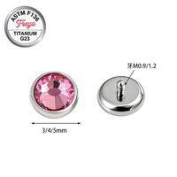 Perhiasan tindik dermal titanium zircon ASTM F136 G23 ukuran 14G M0.9/1.2, model basic, untuk tulang selangka.