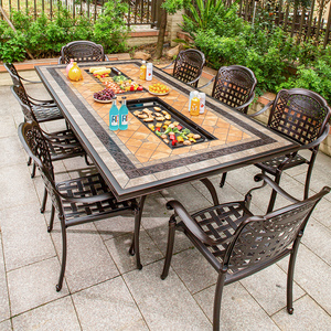 Modern Cast Aluminum Set Garden Outdoor Furniture Korean <b>Bbq</b> <b>Tables</b> for Restaurant 8 Chairs GC-CZ-JXRYSH200-100CK Garden Furnitu - Product Image 1