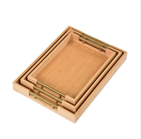 Bandeja Rectangular de Bambú Natural con Asas de Metal - Bandeja Ecológica para Alimentos para Cocina del Hogar