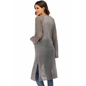 Amzn AE fb eb tiktok oem Usine en gros femmes <span class=keywords><strong>ajouré</strong></span> creux tricoté <span class=keywords><strong>cardigan</strong></span> couleur uni long pull cardigans - Product Image 6