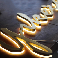 Enseigne personnalisée en acier inoxydable brossé doré, enseigne rétroéclairée 3D, enseigne éclairée par LED