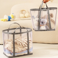 Panier à linge pliable en maille pratique, respirant, léger et durable, pour vêtements et jouets en peluche, avec poignée pour armoire