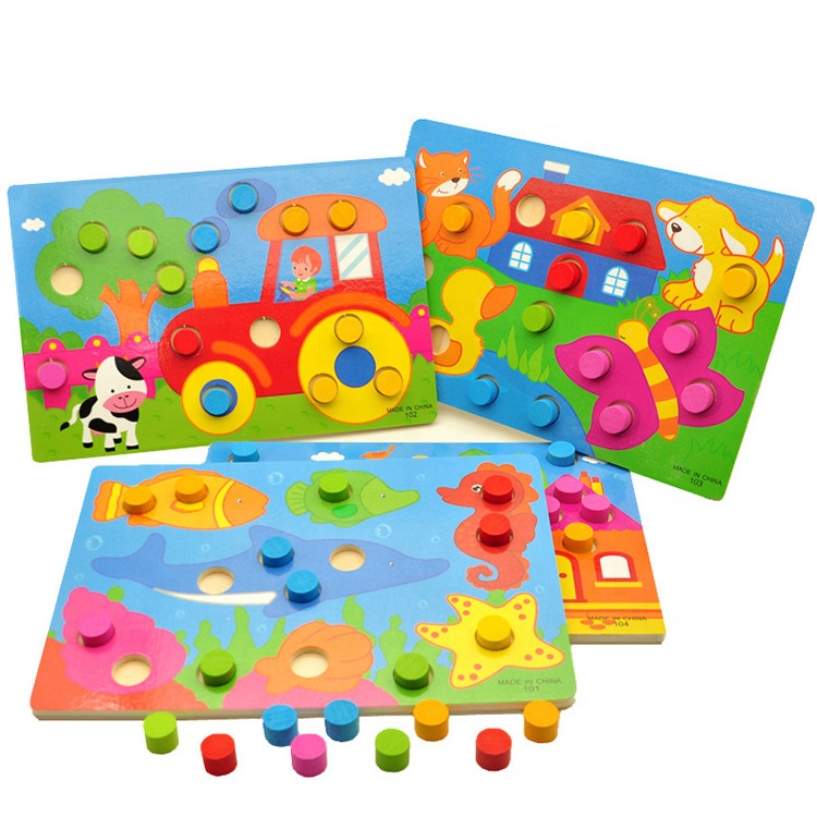 Милый мультфильм животных головоломки Juguetes Монтессори материал детские деревянные развивающие игрушечные лошадки