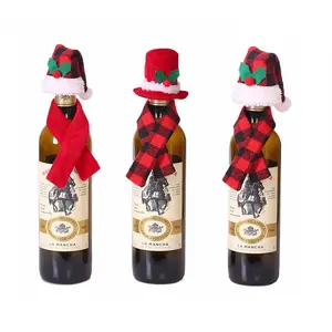 Новый дизайн украшения шарф шляпа комплект из двух предметов Мини Рождественская шляпа наряжаться Набор Винных Бутылок