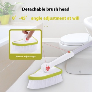 1set 2 in 1 Bathroom Scrub <b>Cleaning</b> <b>Brush</b> Long Handle Bathroom Scrubber With 1 Bristle Head and 1 Sponge Heads <b>Extendable</b> Mul - Product Image 2