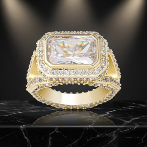 Bague en Moissanite Plaqué Or avec Pierre Centrale Ovale Micro-Pavée, Style Mariage, Idéale pour Cadeau de Mariage - Product Image 3