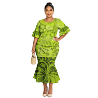 Gaun Puletasi Samoa Formal Wanita Bergaya Tribal, Rok Ekor Ikan, Lengan Petal, Pakaian Butik Khusus Wanita
