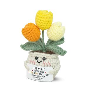 Mini Positive Tulip Flowers Emotional Support Crochet Christmas Stocking Stuffers Appreciation Retirement Gift for Woman Friend - Product Image 1