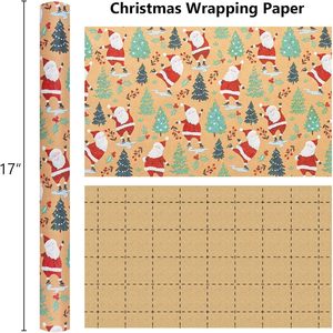 Papel de Regalo Navideño Kraft con Diseño de Árbol de Navidad y Santa Claus, 17 Pulgadas x 32.8 Pies, Papel Reciclable para Manualidades y Regalos, Uso Festivo - Product Image 5