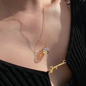 Gemnel Popular Cute Waterproof 18K Gold Plated Necklace 925 Silver Chain Opal Zircon Planet Pendant Necklaces For Girls