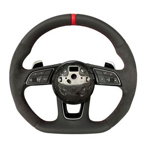 Volante Deportivo Plano de Alta Calidad en Cuero y Alcántara con Botón de Encendido <span class=keywords><strong>S</strong></span>-<span class=keywords><strong>Line</strong></span> para <span class=keywords><strong>Audi</strong></span> A3 A4 A5 <span class=keywords><strong>A6</strong></span> A7 A8 Q3 Q5 Q7 R8 R3 R5 - Product Image 1