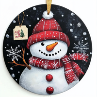Vente en gros Décorations d'arbre de Noël Panneau suspendu en bois Disque en bois Ornements de bonhomme de neige de Noël d'hiver