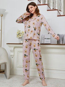 2024秋冬圣诞睡衣女家居服牛奶丝印花长袖长裤两件套 - Product Image 5