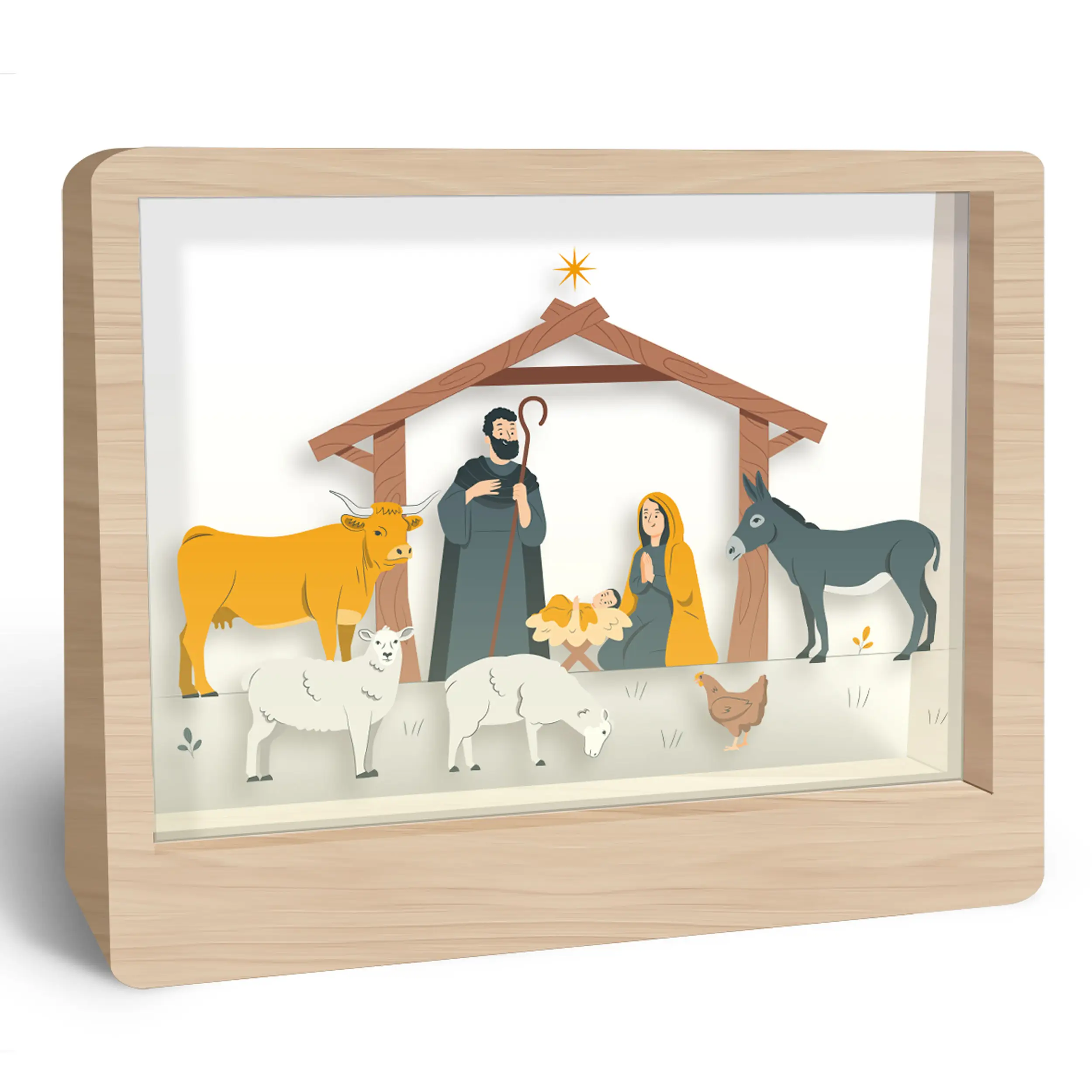 Indoor Houten Jezus Lamp Led Licht Koperen Tafelblad Voor Decoratieve Geschenken Jjesus Grenen Tafellamp Met Geboorte Van Christ