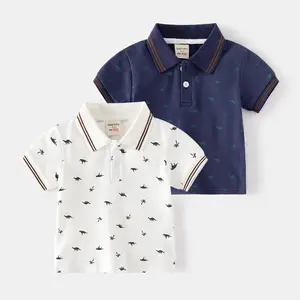 Kaus lengan pendek anak laki-laki, t-shirt Polo bercetak katun lembut kasual musim panas 100% untuk anak laki-laki