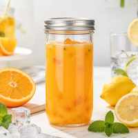 Pot Mason à large ouverture de 24 oz avec couvercle en métal, pot en verre transparent pour boissons glacées et stockage alimentaire