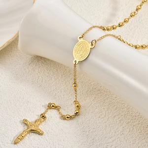 Colares de Joias de Moda Atacado: Pingente de Cruz de Aço Inoxidável com Crucifixo Religioso Vintage da Virgem Maria e Contas Cristãs Católicas - Product Image 2