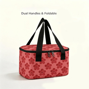 Custom Print Hawaii Red Flower Design Reusable Cooler Tote Beach Picnic Portable <b>Insulated</b> <b>Lunch</b> <b>Box</b> with Short Handles - Product Image 2