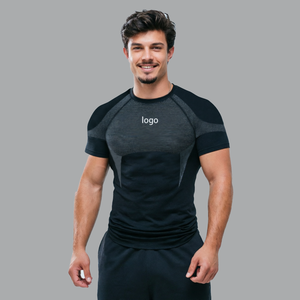 ODM Customizable Sporty Men's Slim-Fit Breathable <b>Knitted</b> T-Shirts Sports Fitness Casual Sporty T-Shirts Manufacture - Product Image 2