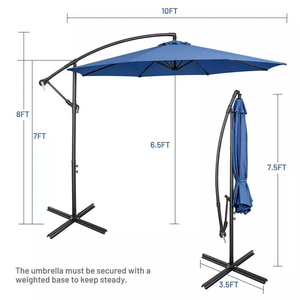 Paraguas voladizo de Metal azul de inclinación Manual moderno de 10 'con Base cruzada para playa, jardín, <span class=keywords><strong>Patio</strong></span>, parque, <span class=keywords><strong>patio</strong></span> trasero, restaurantes, hoteles - Product Image 6