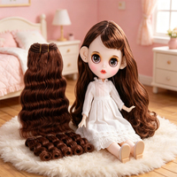 Rambut Sintetis Serat Protein Single Weft untuk Boneka Blythe - Gaya Jerry Curl Deep Wave Kepadatan 200% Lembut untuk Kerajinan Boneka