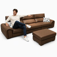 Canapé modulaire en cuir véritable à trois places, garnissage en éponge écologique, gain de place pour appartements, style minimaliste mi-siècle