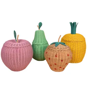 Impressionante Muito Colorido Eco-Friendly Minúsculo Fruta Em Forma Rattan Crianças Armazenamento Basket Wicker Para Crianças Home Decor