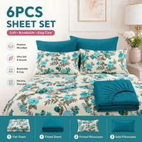 Parure de lit 6 pièces de luxe en microfibre tissée style américain, drap-housse respirant à poches profondes