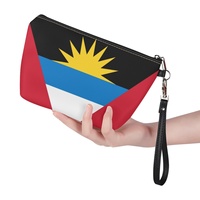Sac cosmétique en cuir PU avec anse, motif drapeau personnalisé d'Antigua, idéal pour les voyages, le rangement de produits de beauté et la vente en gros