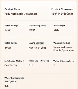 Lave-<span class=keywords><strong>vaisselle</strong></span> compacte de comptoir avec système de pulvérisation automatique double, réservoir et raccordement à l'eau du robinet - Product Image 2