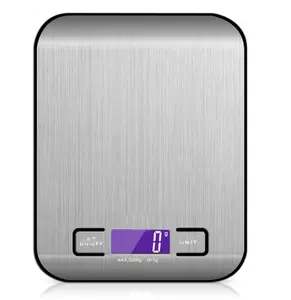 Balança digital de aço inoxidável, balança digital de 5kg para cozinha com lcd, balança eletrônica de pesagem de alimentos