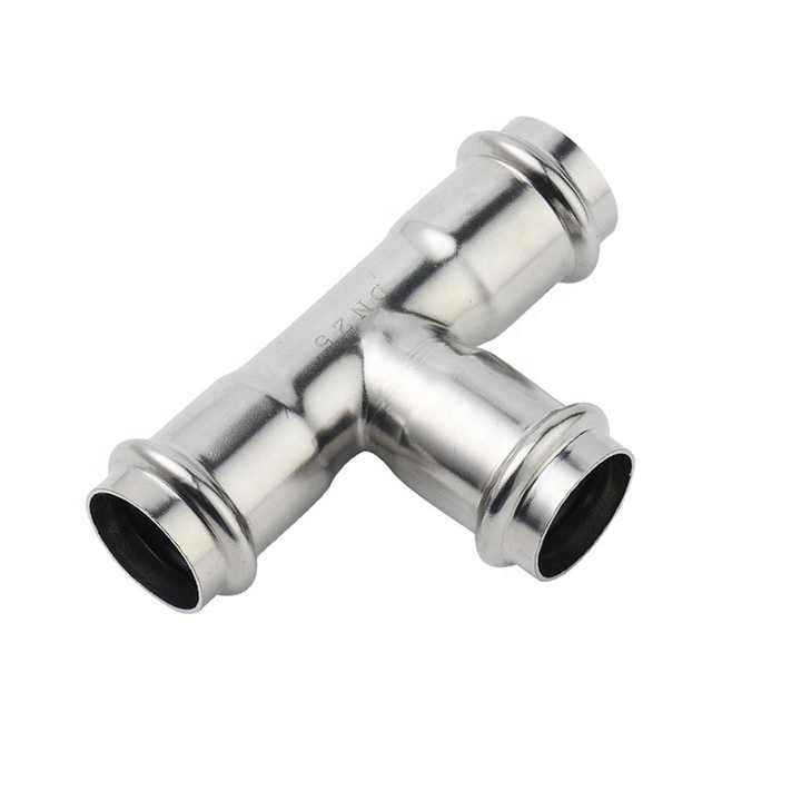 SUS304/316L Stainless Steel V Profile Press Fittings Equal Tee for Drinking Water System