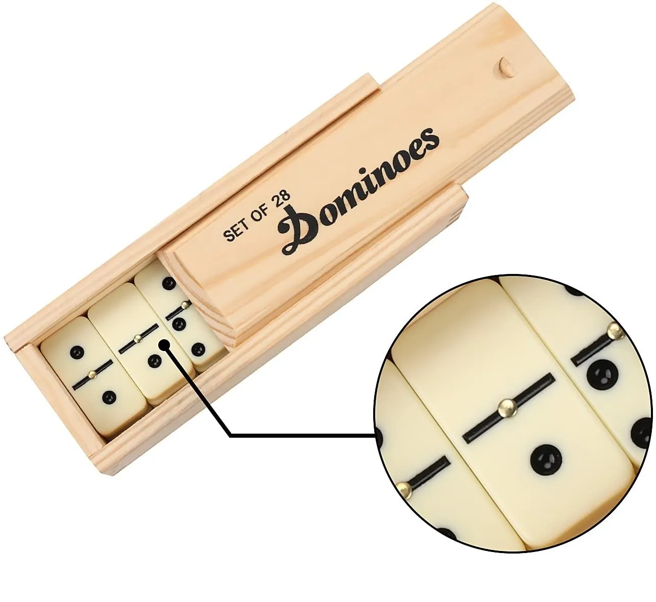 Набор из 28 предметов плитки домино цвета слоновой кости из двух-шести предметов, классические настольные игры с цифрами и деревянным футляром для переноски/хранения от Hey! P